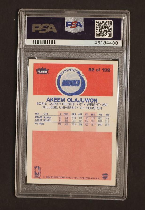 1986 Fleer 82 Akeem Olajuwon 82 PSA 7.5 NM+ Rockets