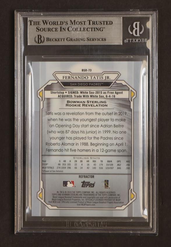 2019 Bowman Sterling BSR-73 Fernando Tatis Jr. Rookies Refractor Rookie /199 Beckett 9 Mint San Diego Padres