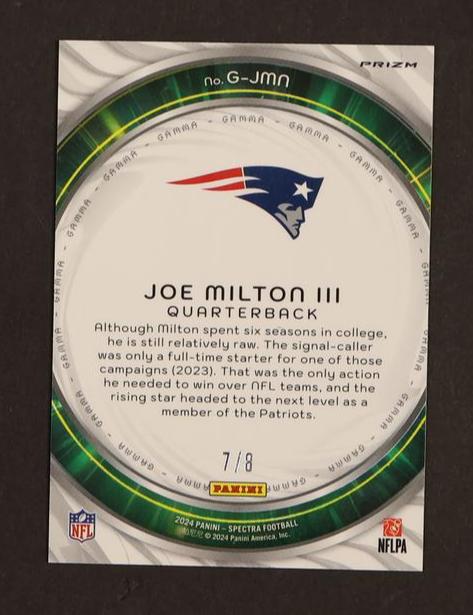 2023 Panini Spectra G-JMN Joe Milton III Prizm Rookie /8 New England Patriots
