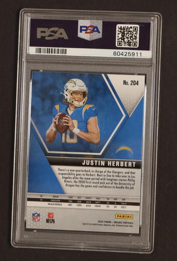 2020 Panini Mosaic Justin Herbert #204 PSA 10
