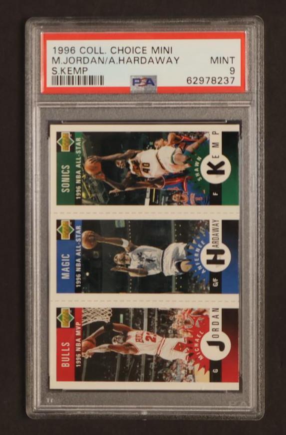 1996 Upper Deck Coll Choice M. Jordan/A. Hardaway/S. Kemp Mini PSA 9 Mint Bulls/Magic/Sonics