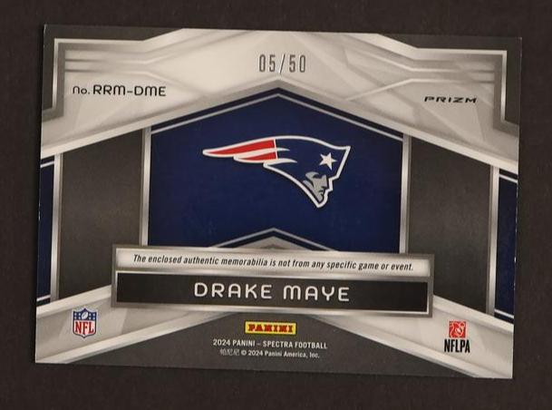 2023 Panini Spectra RRM-DME Drake Maye Rising Rookie Prizm Rookie /50 Patriots