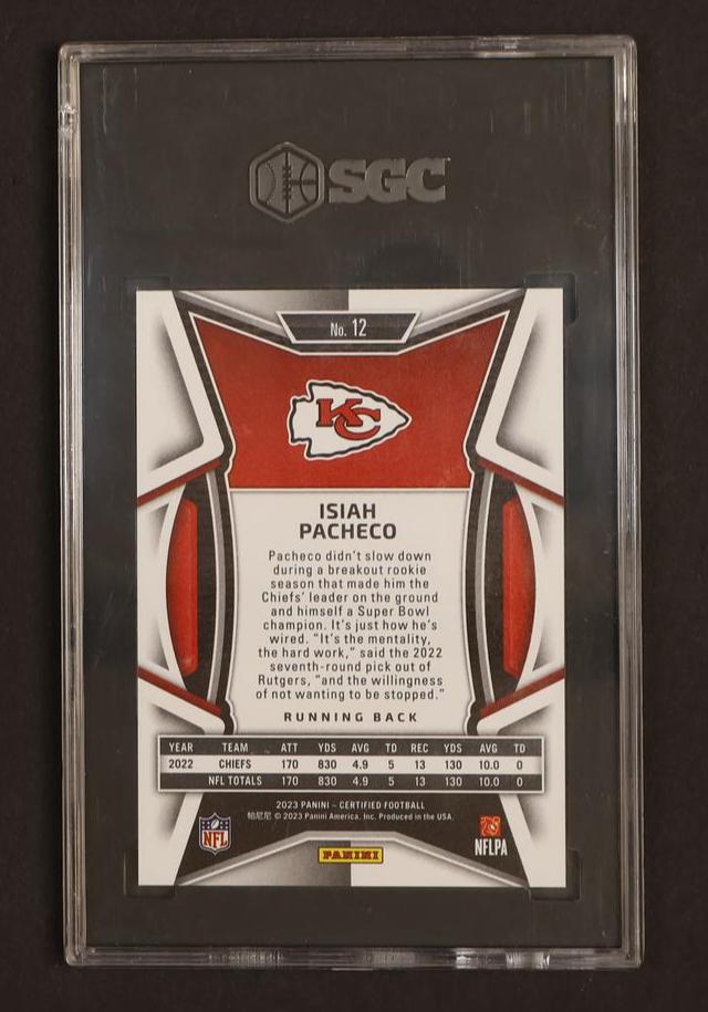 2023 Panini Certified Mirror Pink Isiah Pacheco #12 /199 SGC 10