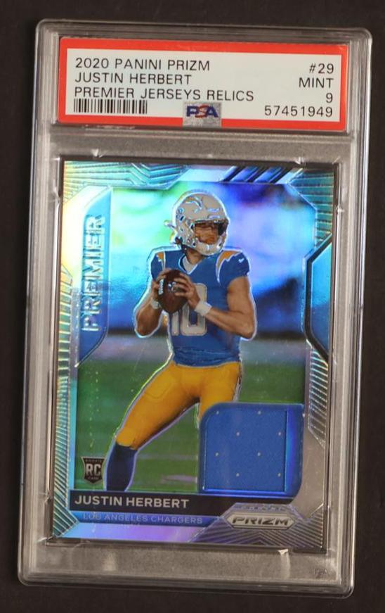 2020 Panini Prizm Premier Jerseys Relics Justin Herbert #29 RC Jersey PSA 9