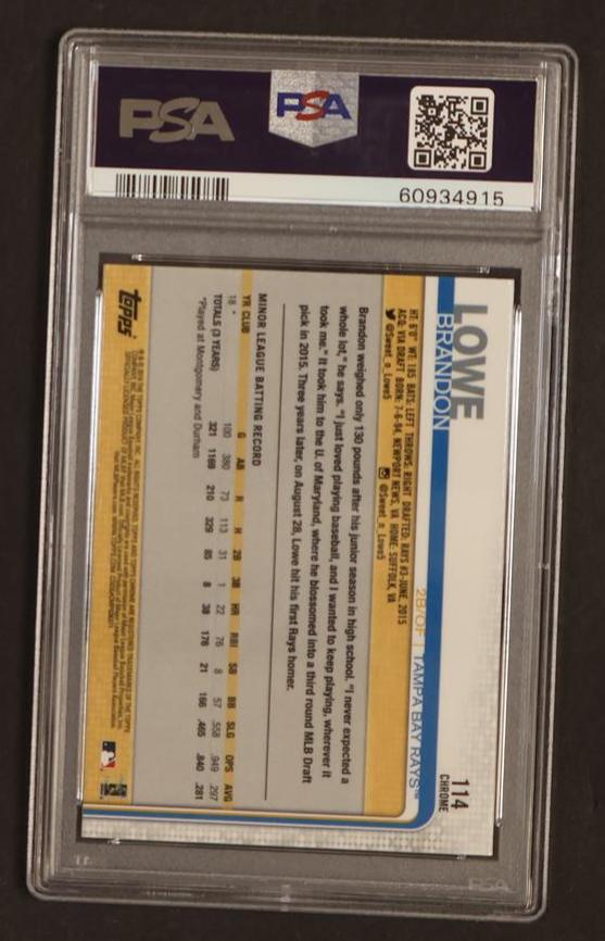 2019 Topps Chrome Sapphire Edition Brandon Lowe #114 RC PSA 10
