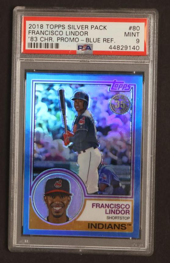 2018 Topps Silver Pack #80 Francisco Lindor '83 Chr. Promo Blue PSA 9 Mint Indians