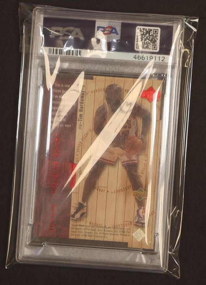 1998 UD Hardcourt Jordan Holding Court Red M Jordan/T Hardaway #J14 /2300 PSA 8