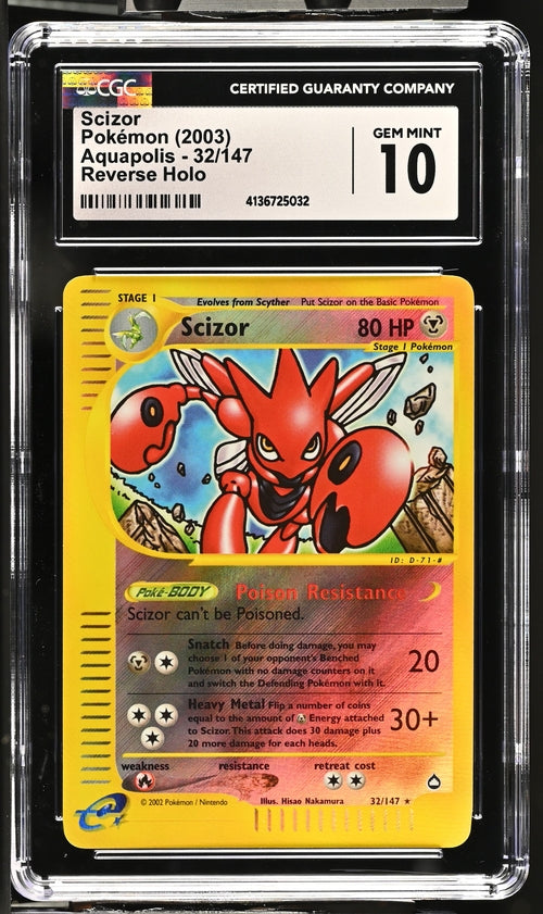 2003 Pokémon Aquapolis Scizor #32/147 Reverse Holo CGC 10