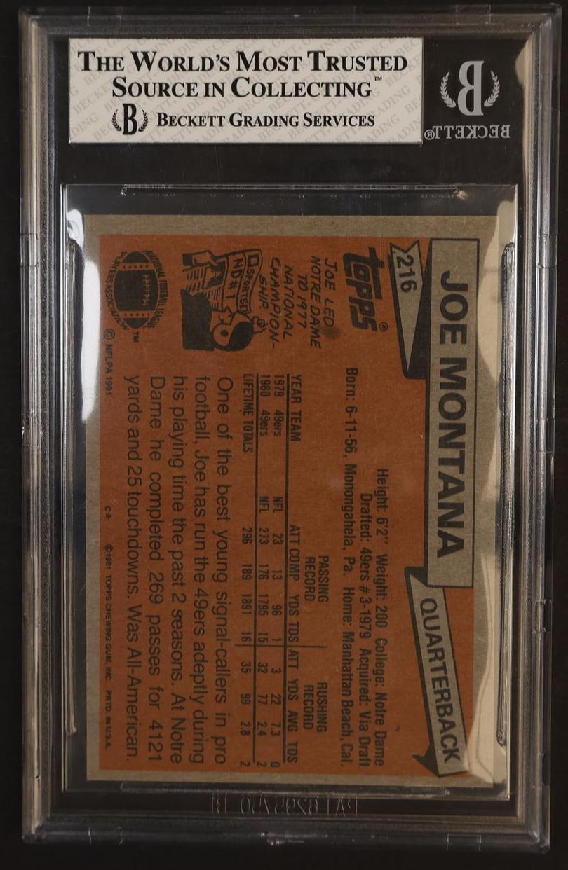 1981 Topps 216 Joe Montana Rookie Beckett 7 VG 49ers