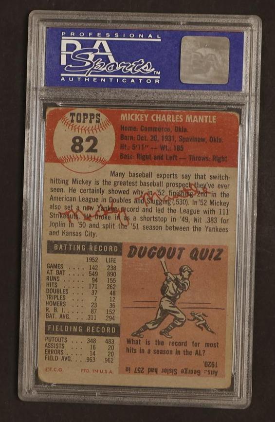 1953 Topps Mickey Mantle #82 PSA 2