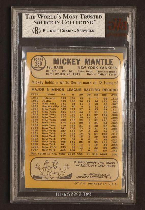 1968 Topps Mickey Mantle #280 BVG 5.5