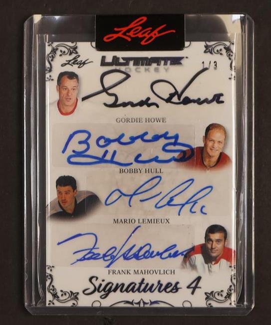 Leaf Ultimate Gordie Howe Bobby Hull Mario Lemieux Frank Mahovlich Signatures 4 /3 Auto