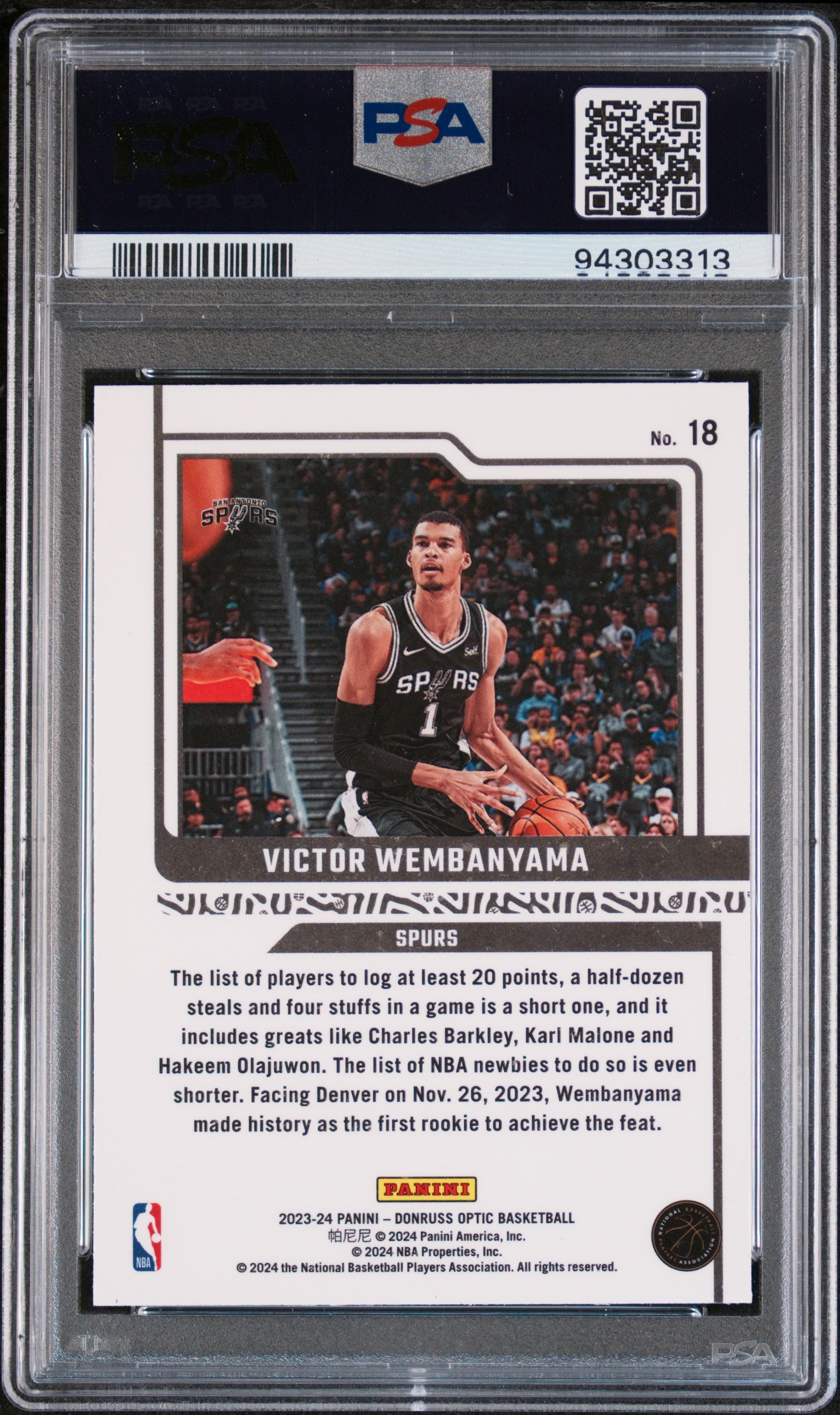 2023 Panini Donruss Optic Elite Dominators Victor Wembanyama Rookie RC #18 PSA 9