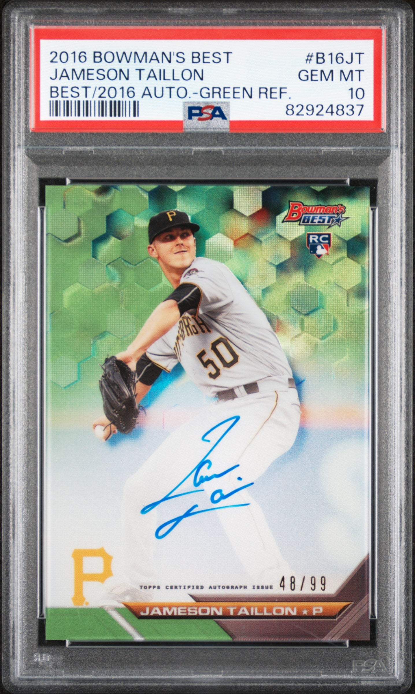 2016 Bowman's Best Green Refractor Jameson Taillon #B16JT RC Auto /99 PSA 10