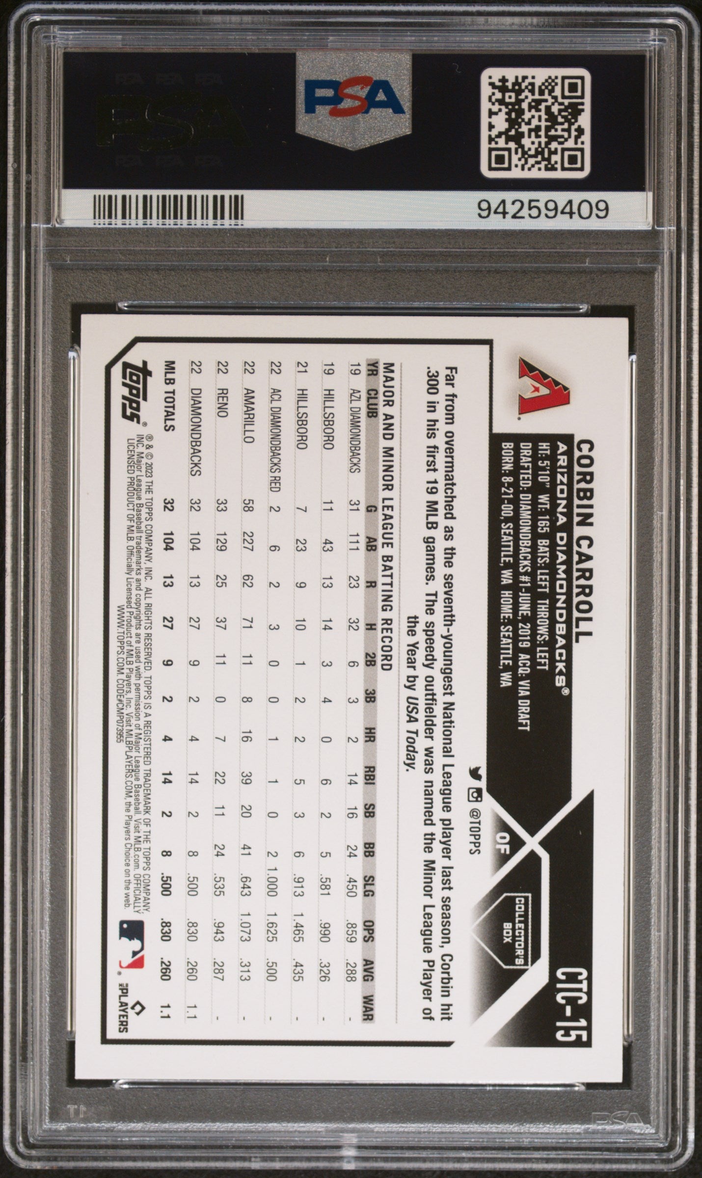 2023 Topps Flagship Collection Companion Corbin Carroll Rookie RC PSA 10