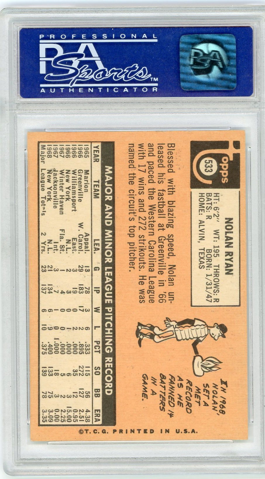 1969 Topps Nolan Ryan #533 PSA 6