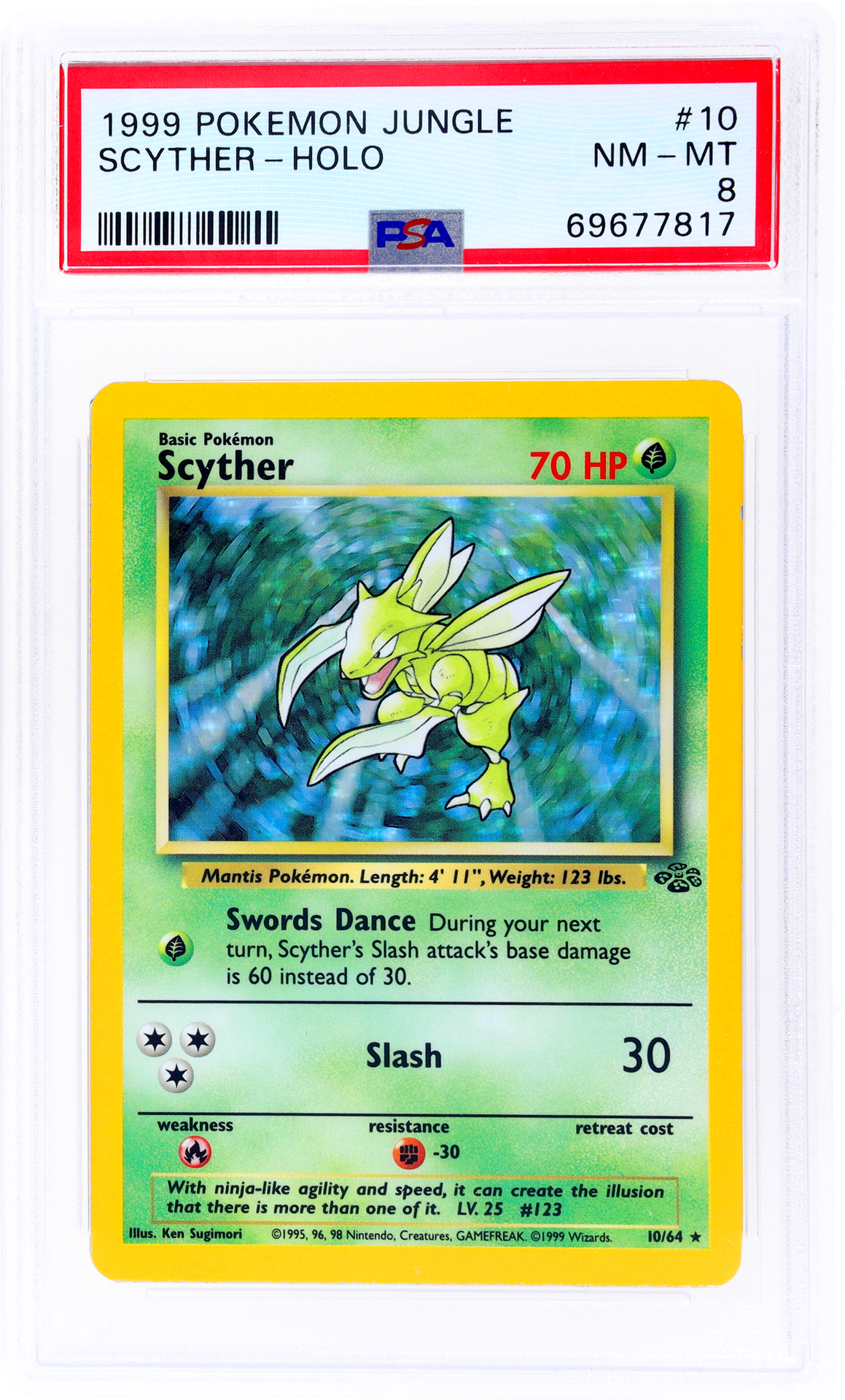 1999 Pokemon Jungle #10A Scyther Holo PSA 8