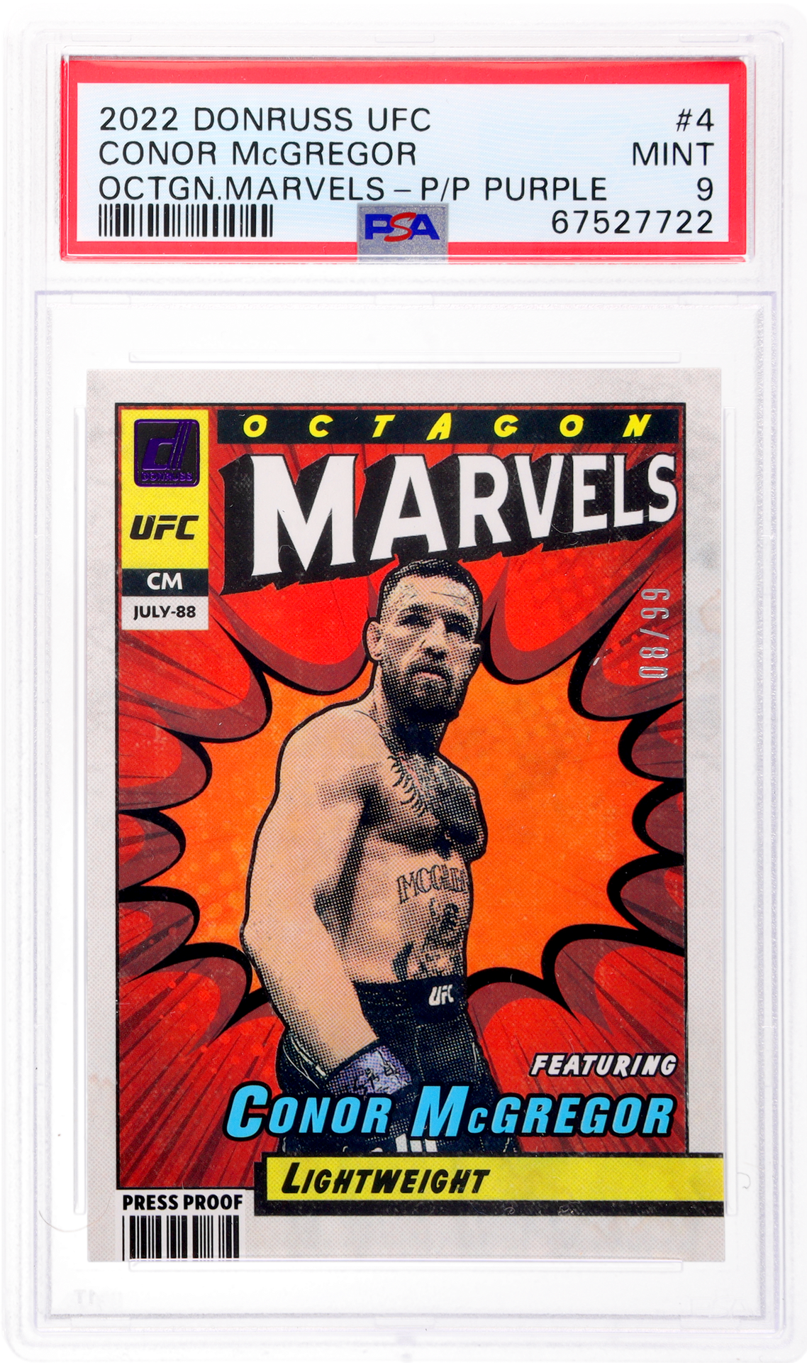 2022 Donruss UFC Octagon Marvels Press Proof Purple Conor Mcgregor /99 PSA 9