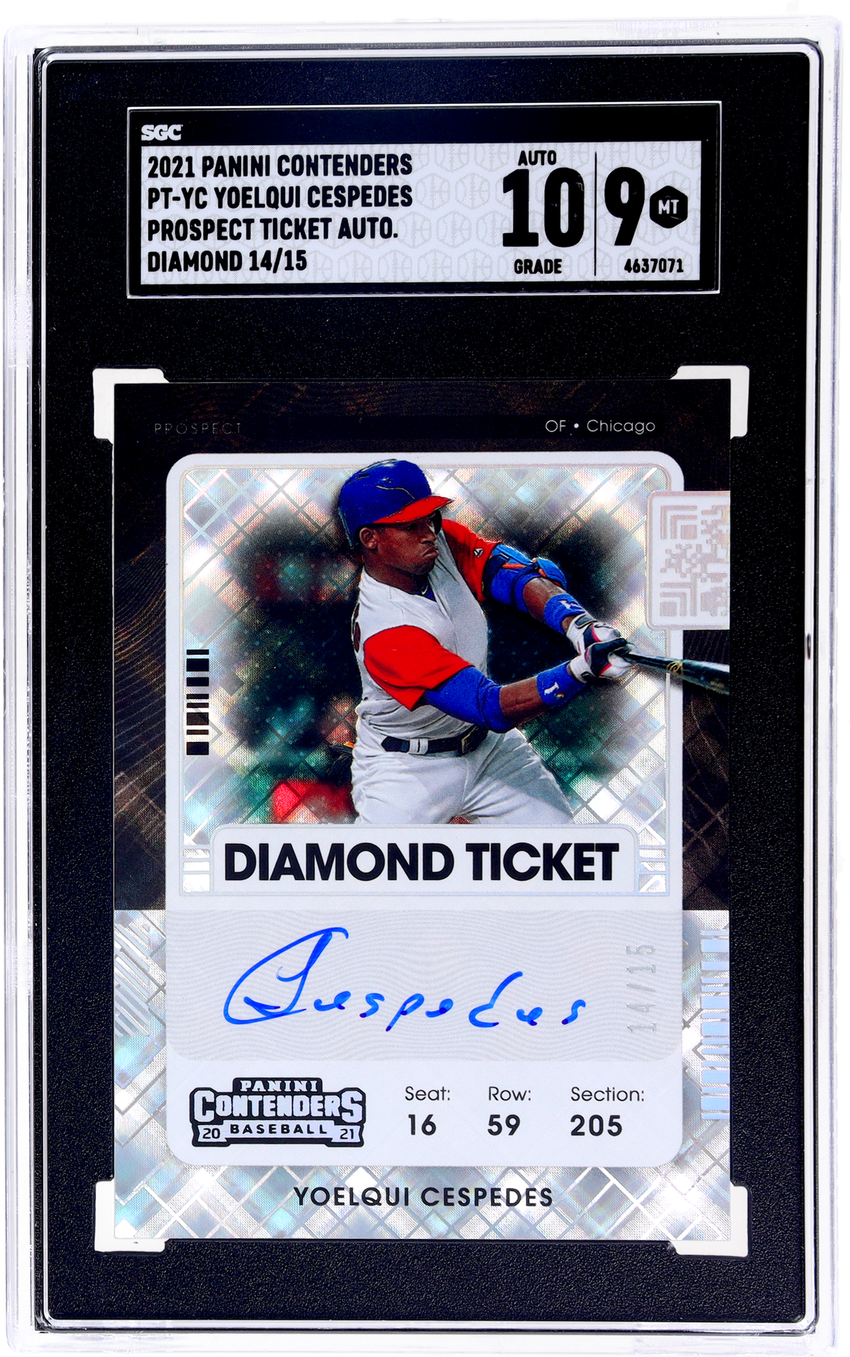 2021 Panini Contenders Prospect Ticket Auto Diamond Yoelqui Cespedes /15 SGC 9