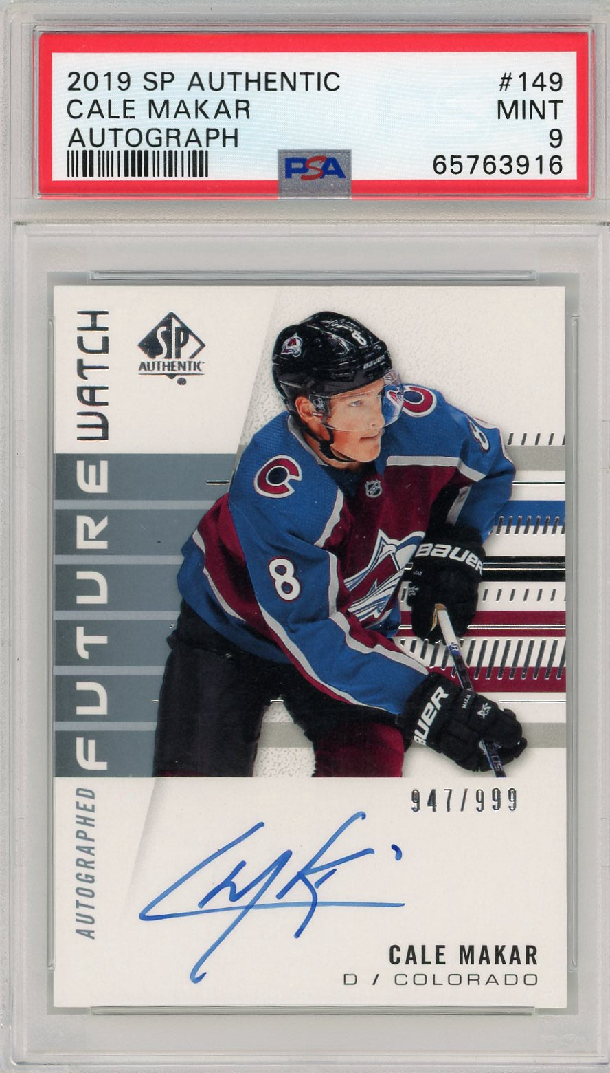 2019 SP Authentic #149 Cale Makar /999 PSA 9