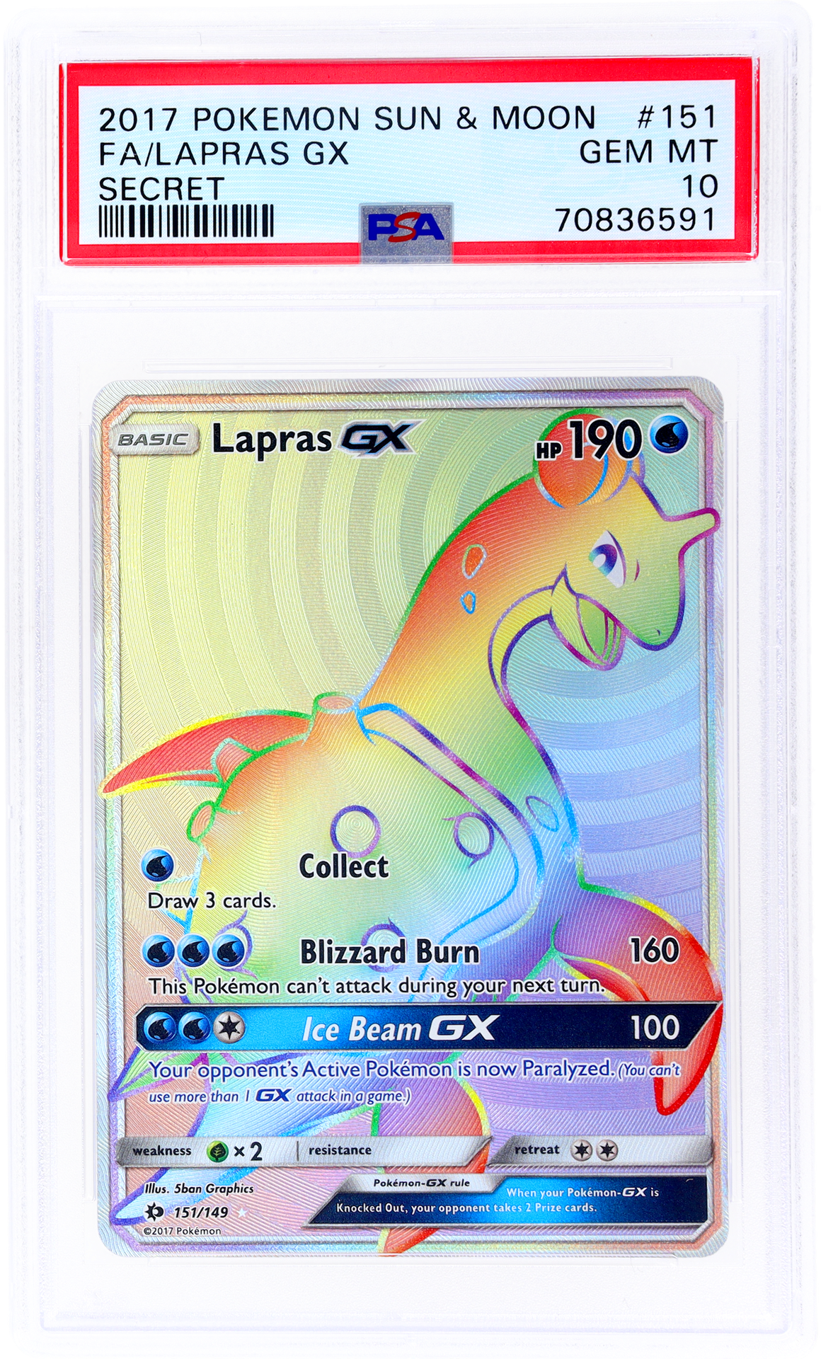 2017 Pokemon Sun and Moon #151 Lapras Gx PSA 10