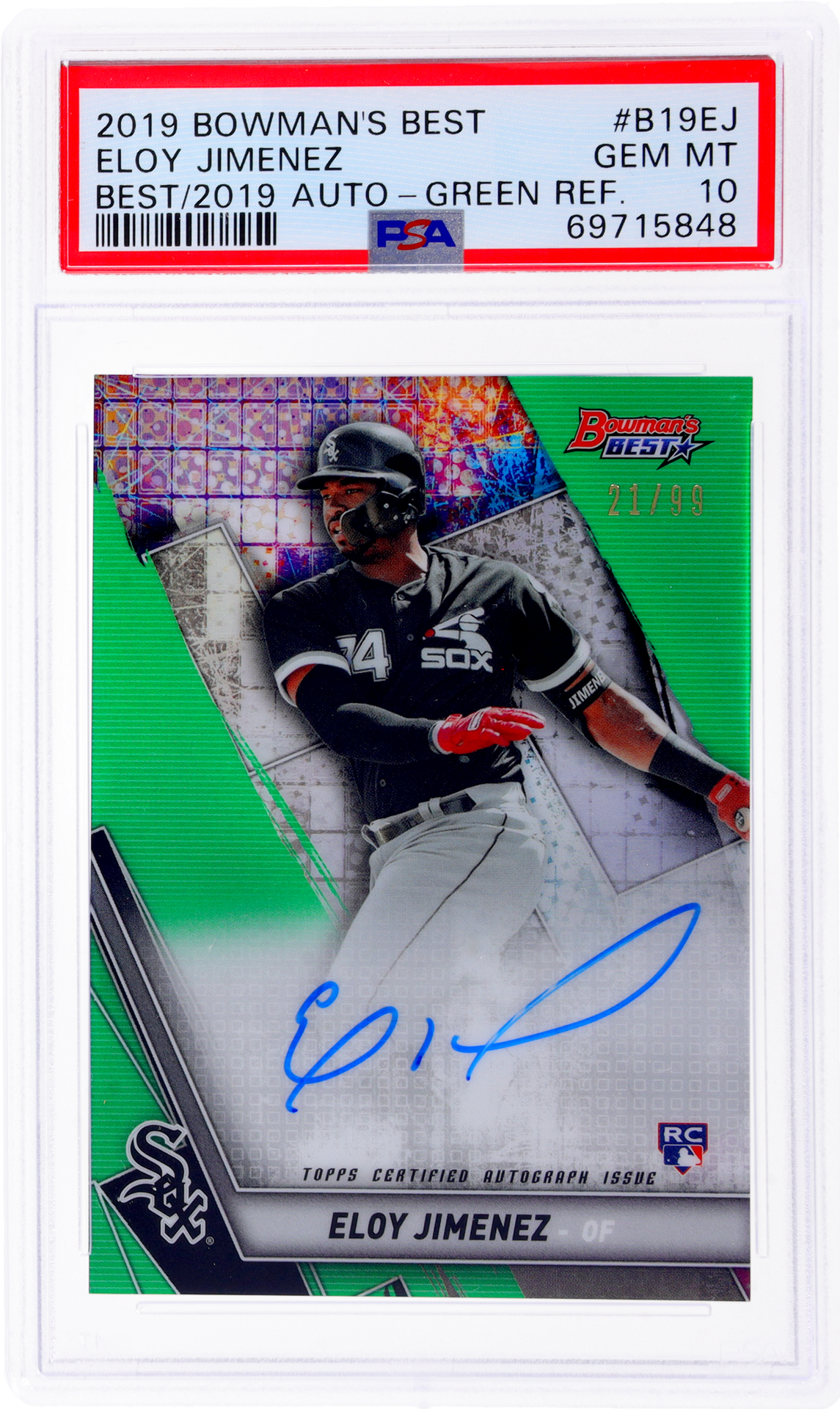 2019 Bowman's Best Best of '19 Auto Green Refractor Eloy Jimenez /99 PSA 10