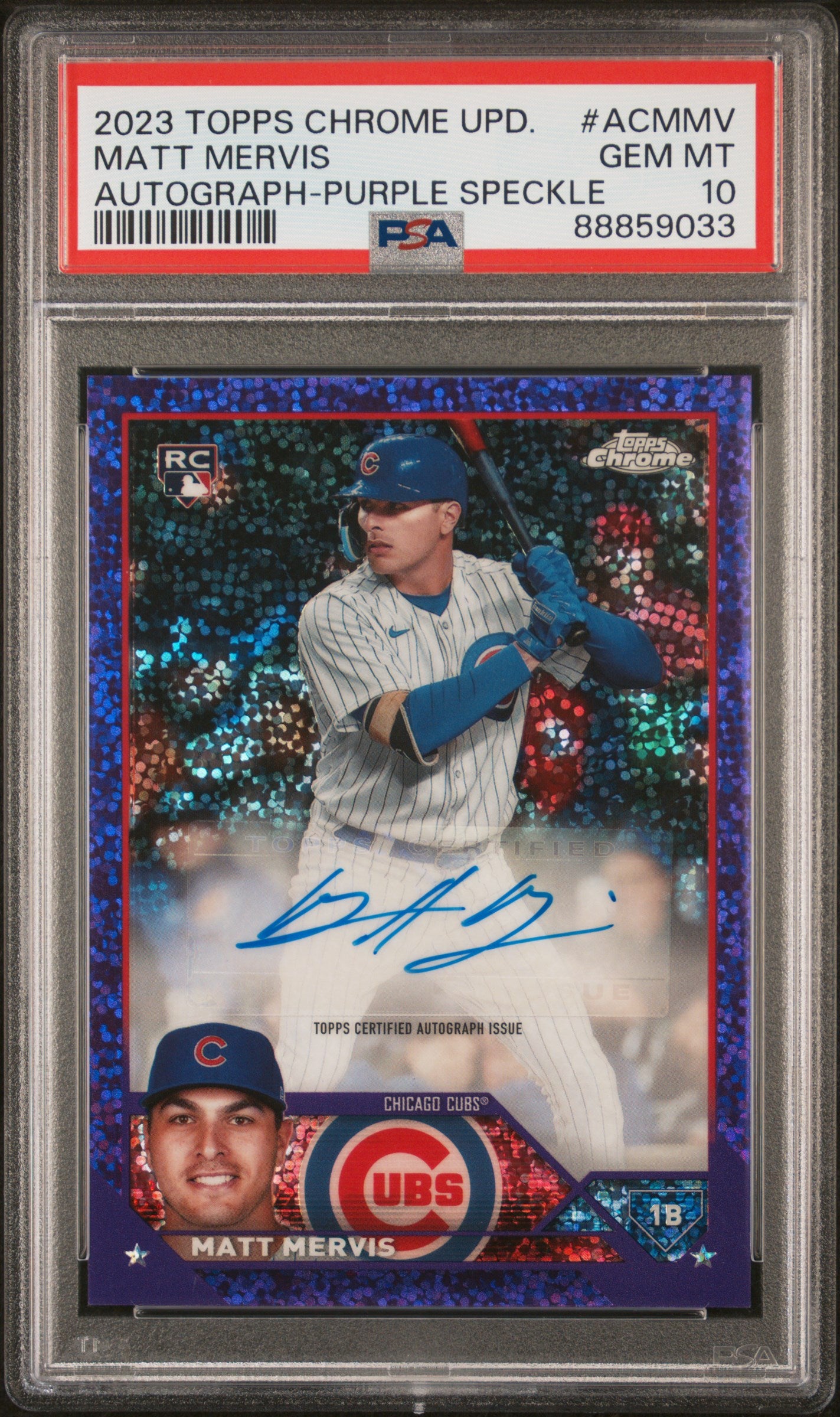 2023 Topps Chrome Update Purple Speckle Matt Mervis #ACMMV RC Auto /199 PSA 10