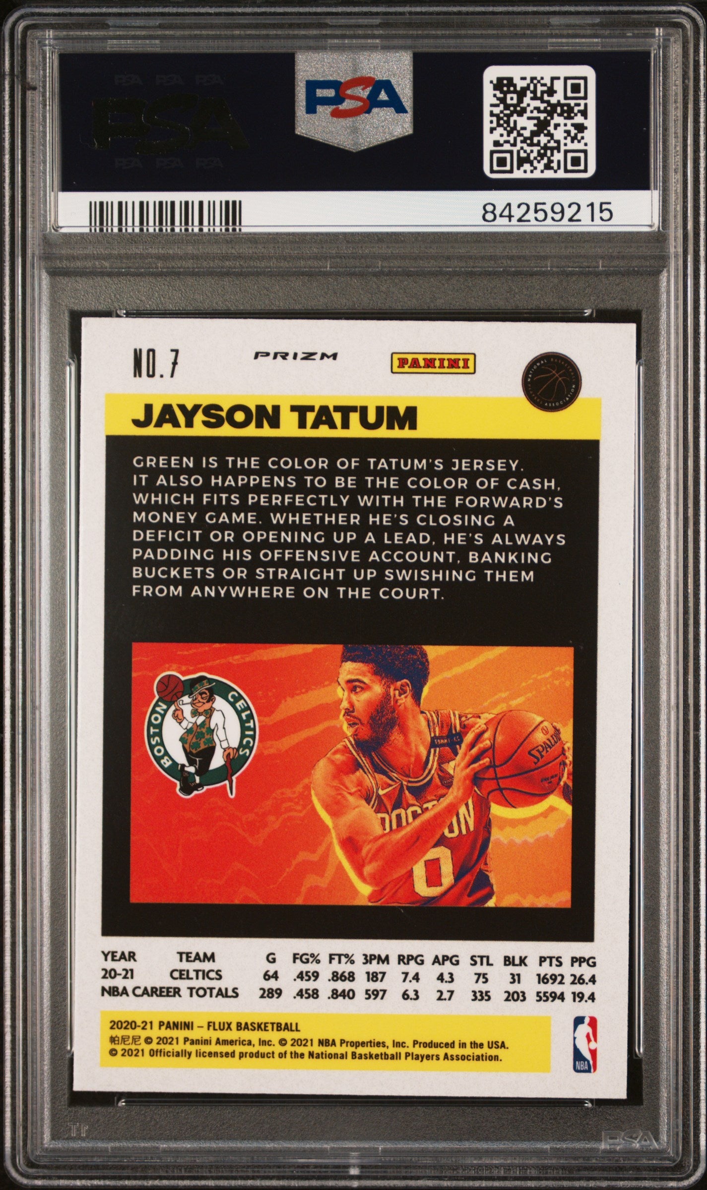 2020 Panini Flux Pulsar Jayson Tatum #7 PSA 9