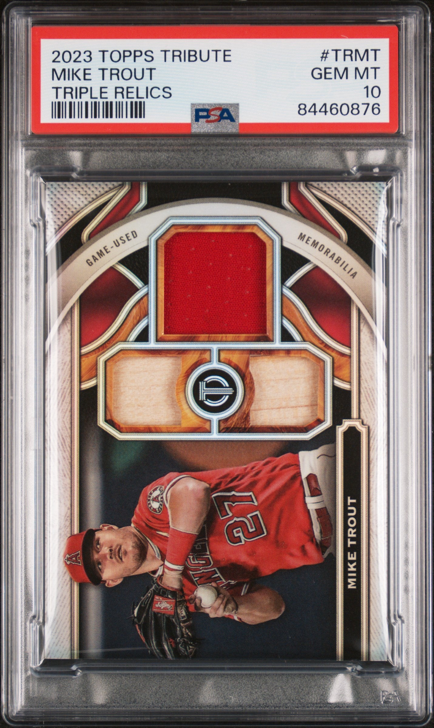 2023 Topps Tribute Tribute Triple Relics Mike Trout #TRMT /199 PSA 10