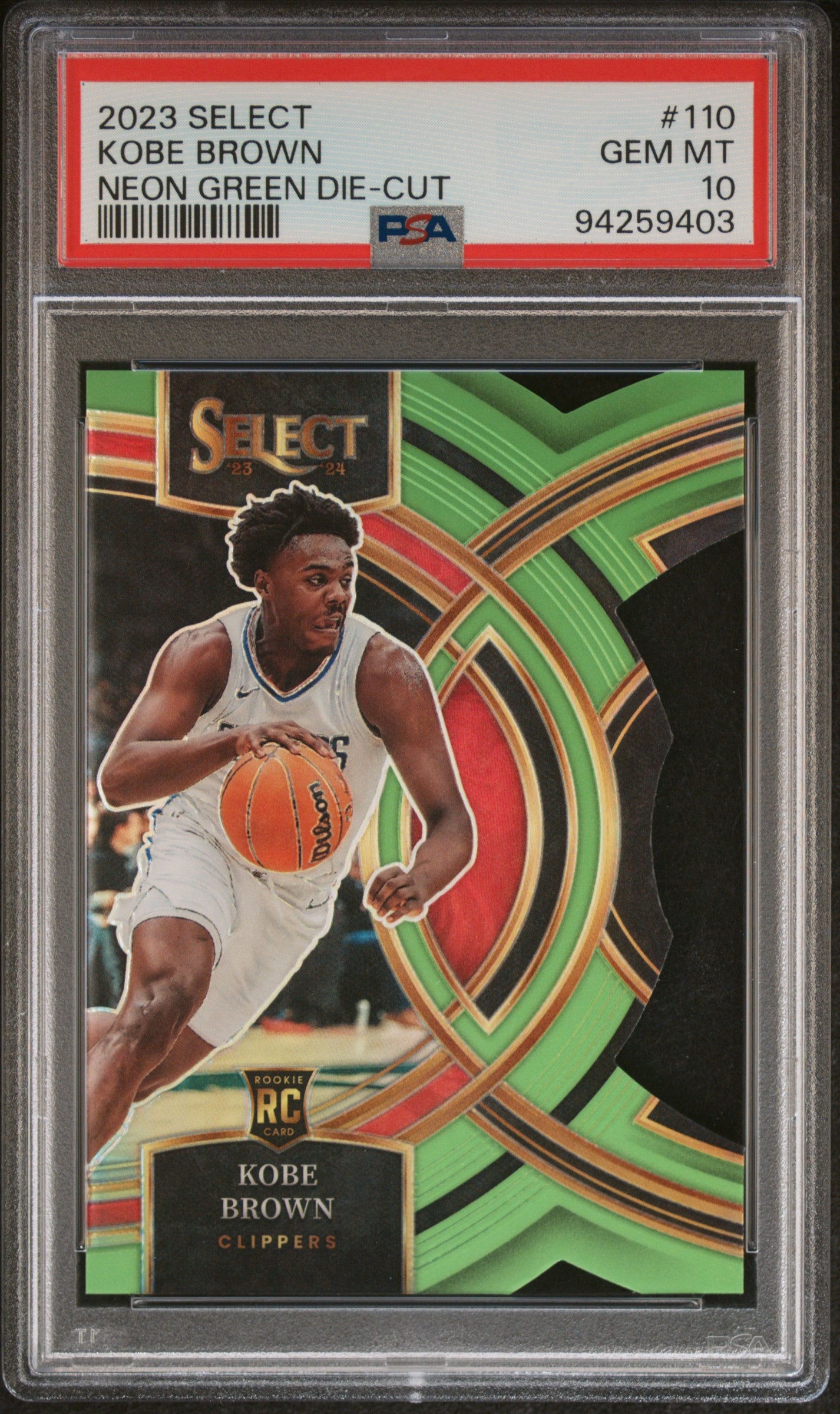 2023 Panini Select Neon Green Die-Cut Kobe Brown /75 #110 PSA 10