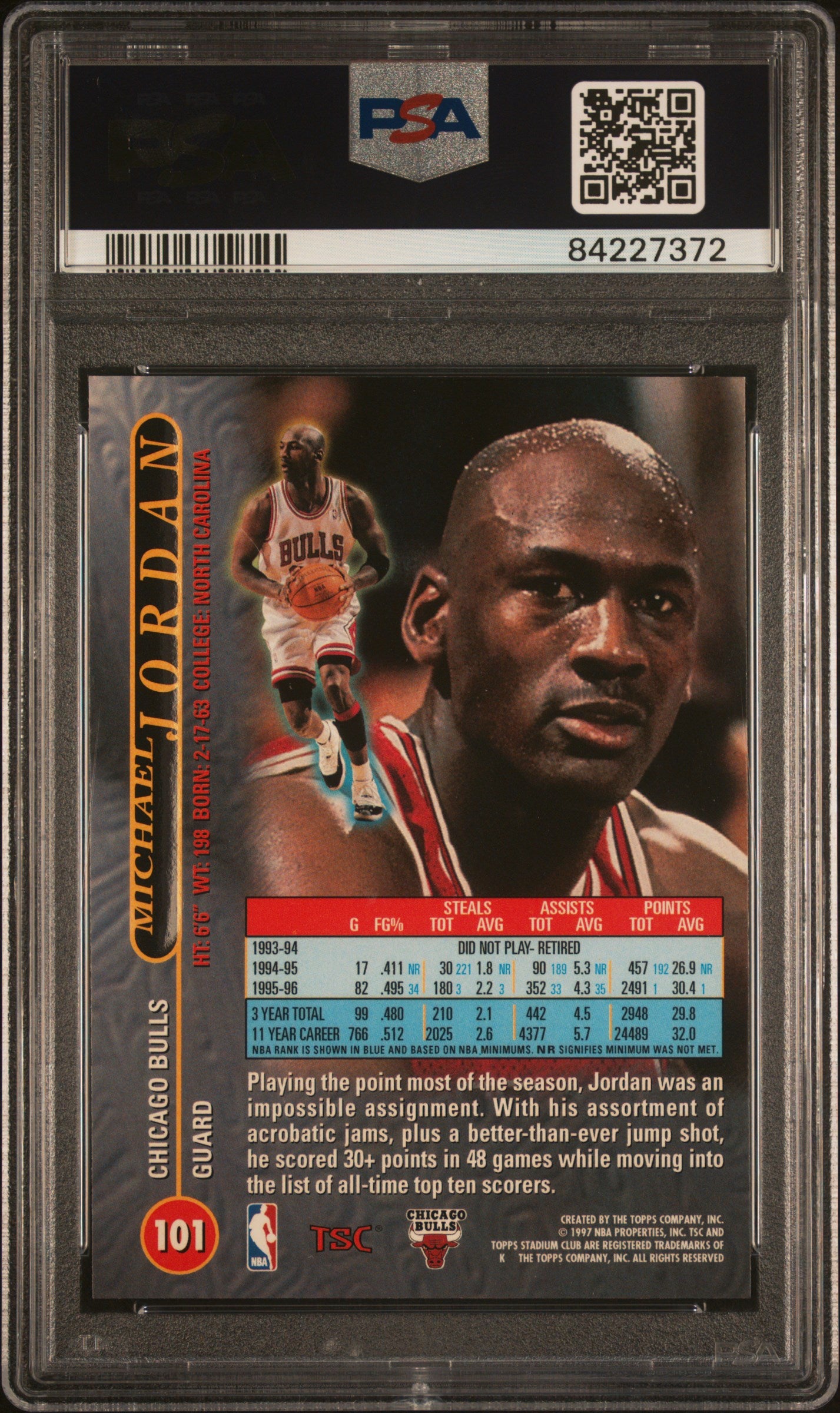 1996 Stadium Club #101 Michael Jordan PSA 9