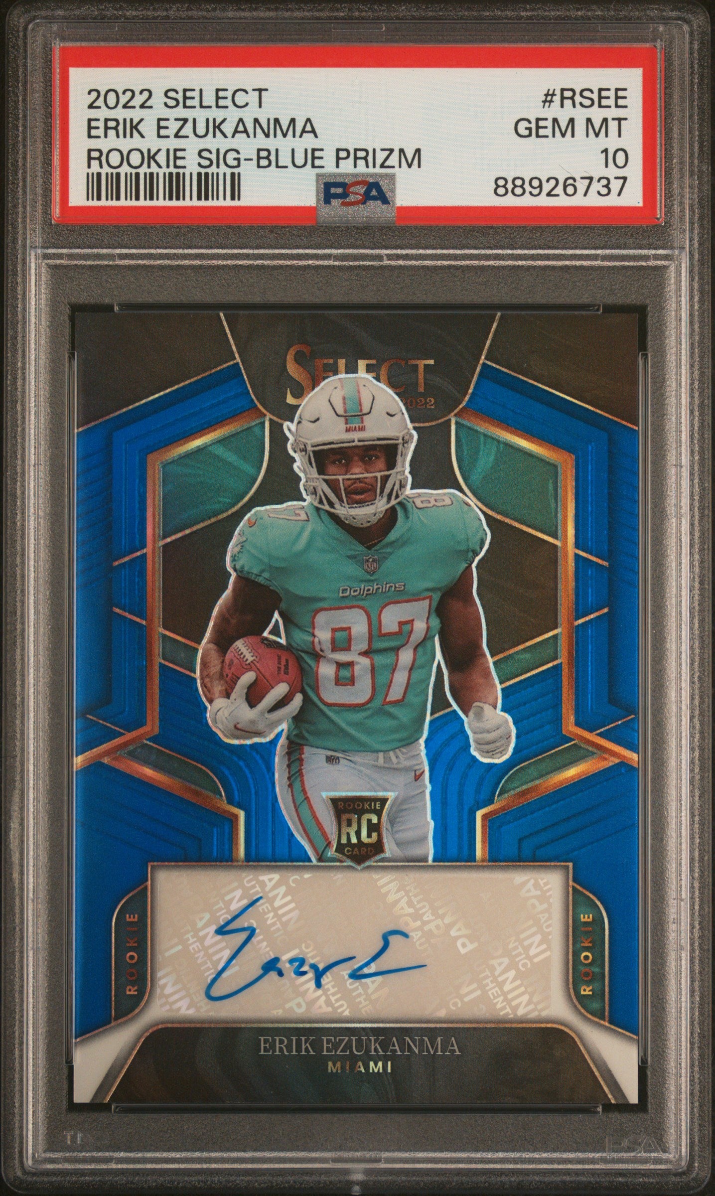 2022 Panini Select Rookie Auto Blue Erik Ezukanma /75 PSA 10