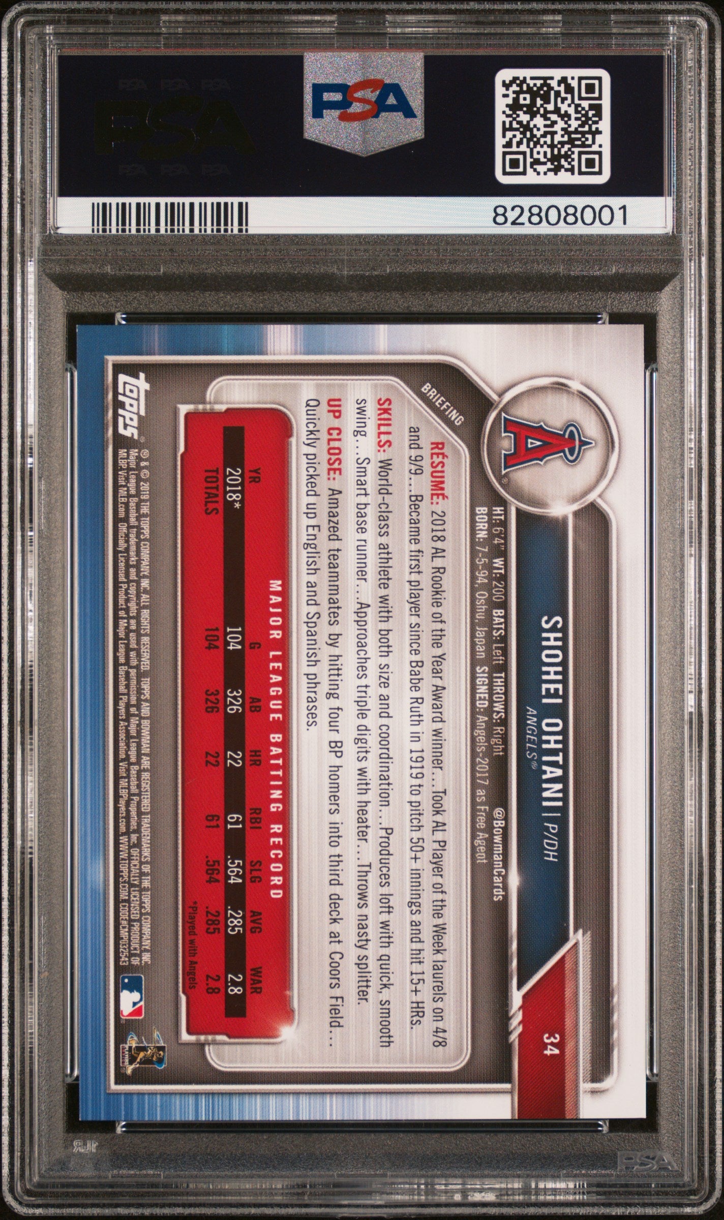 2019 Bowman Green Shohei Ohtani #34 /99 PSA 9