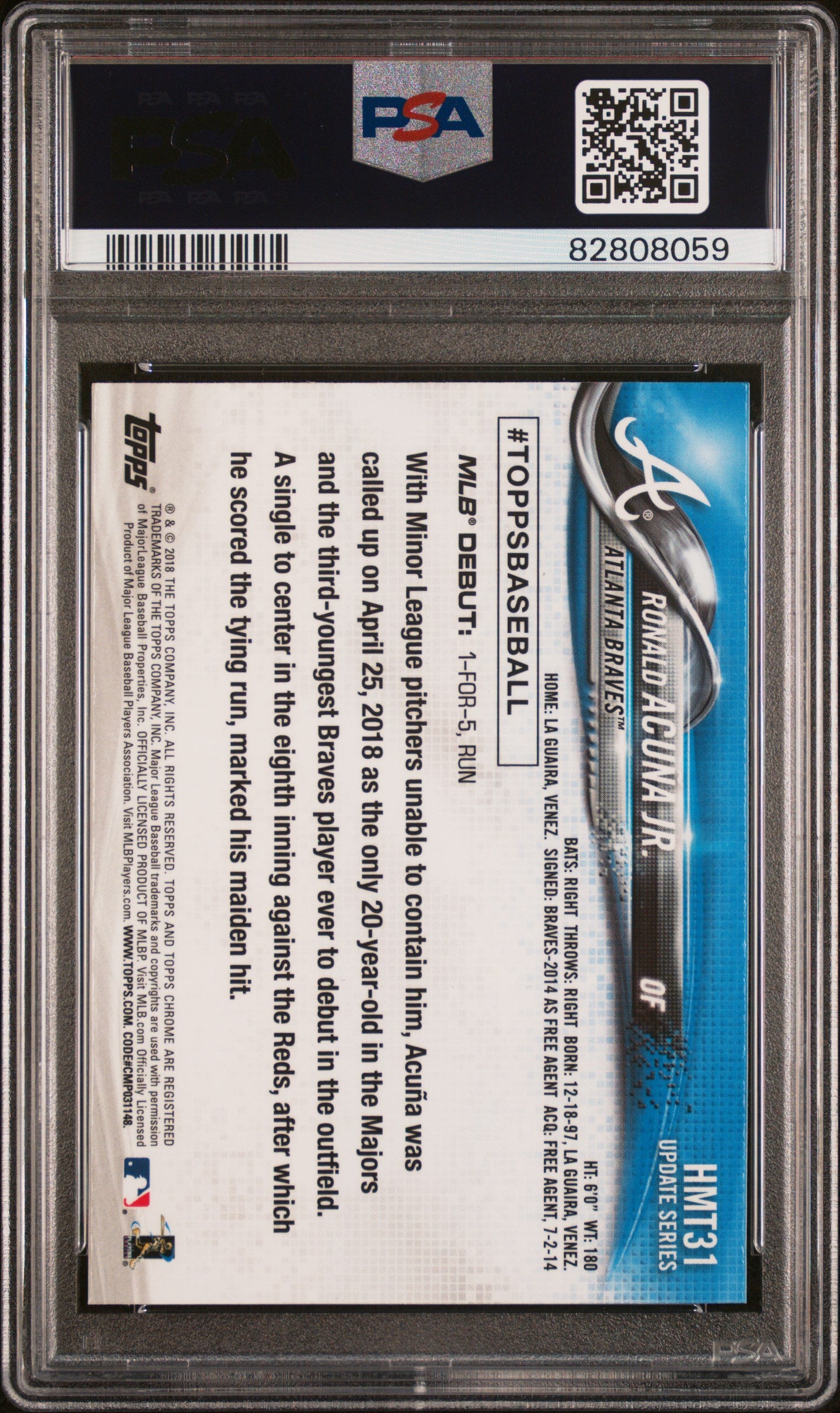 2018 Topps Chrome Update Ronald Acuna Jr. RC #HMT31 PSA 10