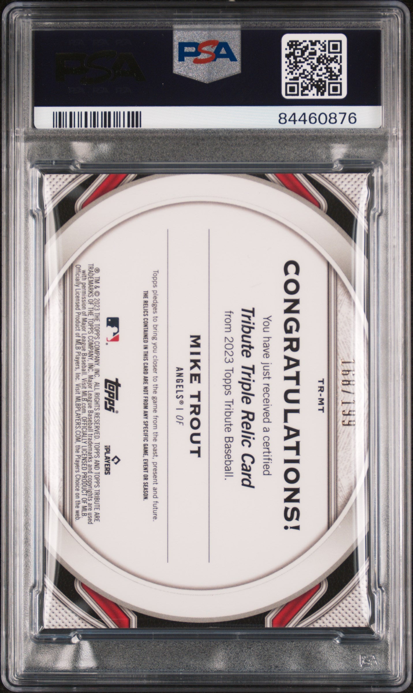 2023 Topps Tribute Tribute Triple Relics Mike Trout #TRMT /199 PSA 10