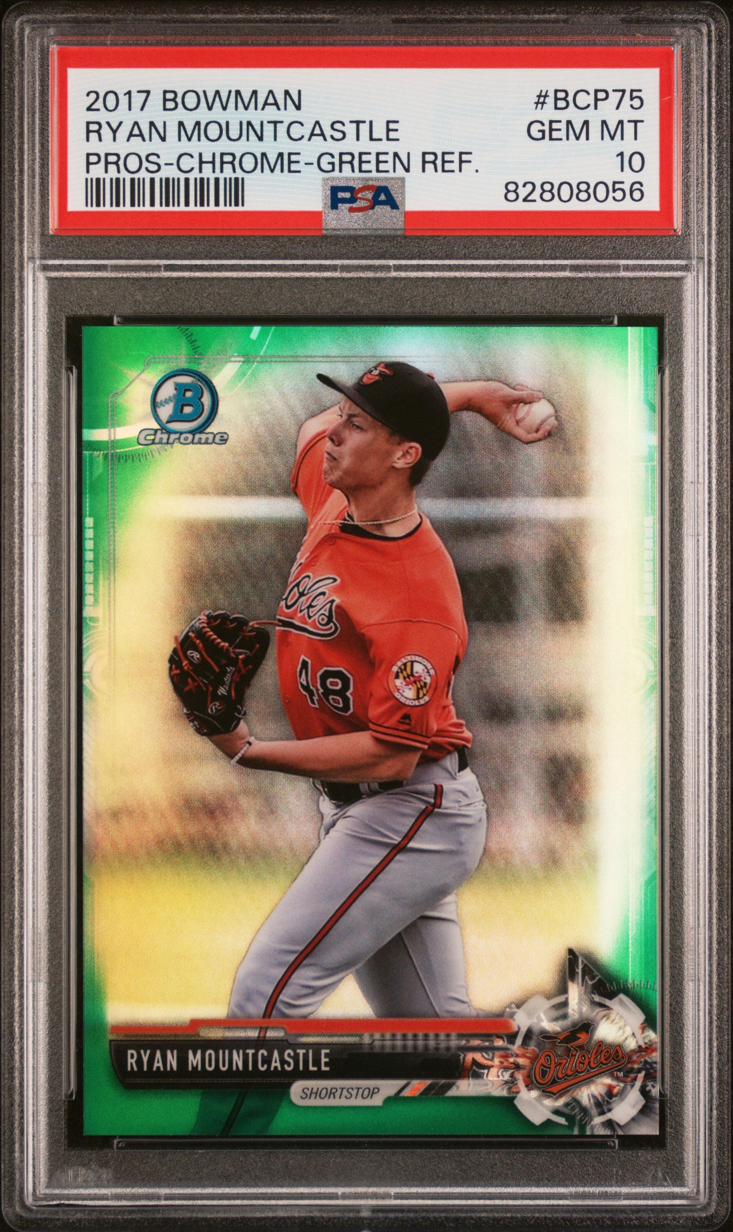 2017 Bowman Prospects Chrome-Green Refractor Ryan Mountcastle PSA 10