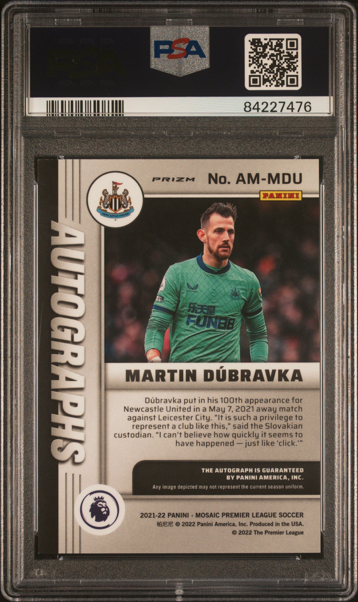 2021 Panini Mosaic Premier League Martin Dubravka #AM-MDU Auto PSA 10