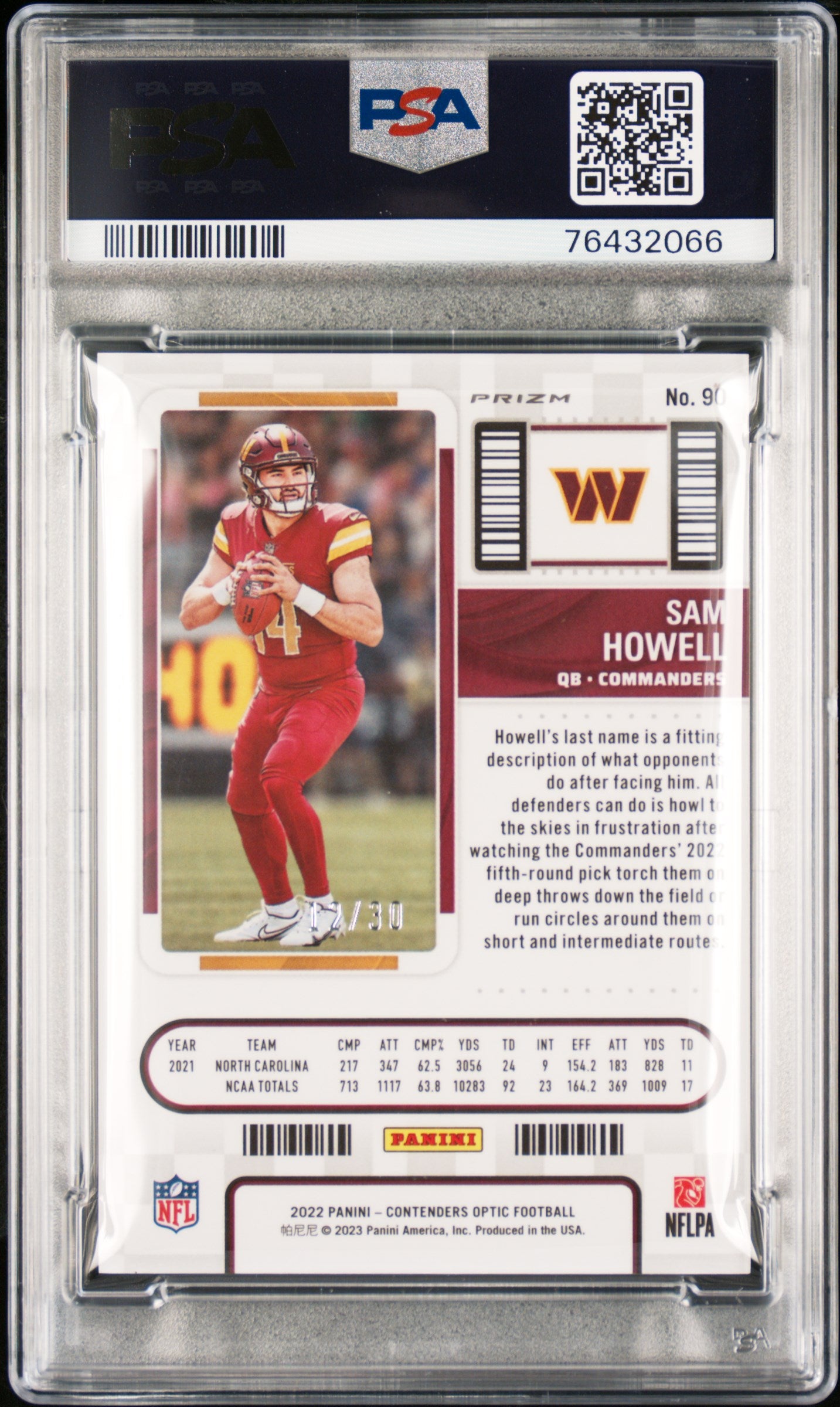 2022 Panini Contenders Optic #90 Sam Howell Green Pulsar /30 PSA 10