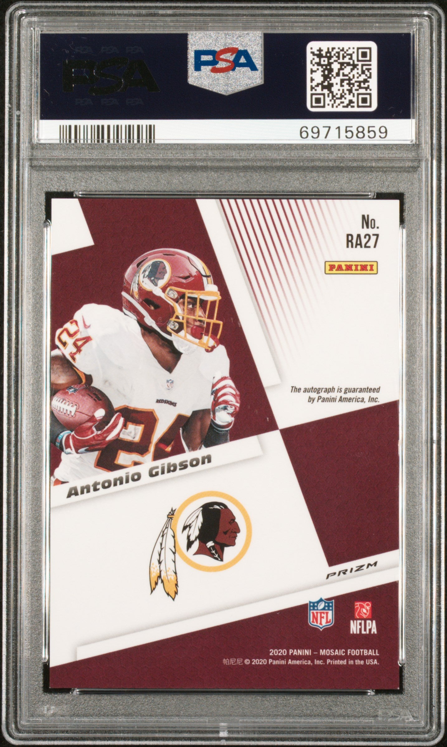 2020 Panini Mosaic Rookie Autographs #27 Antonio Gibson PSA 9