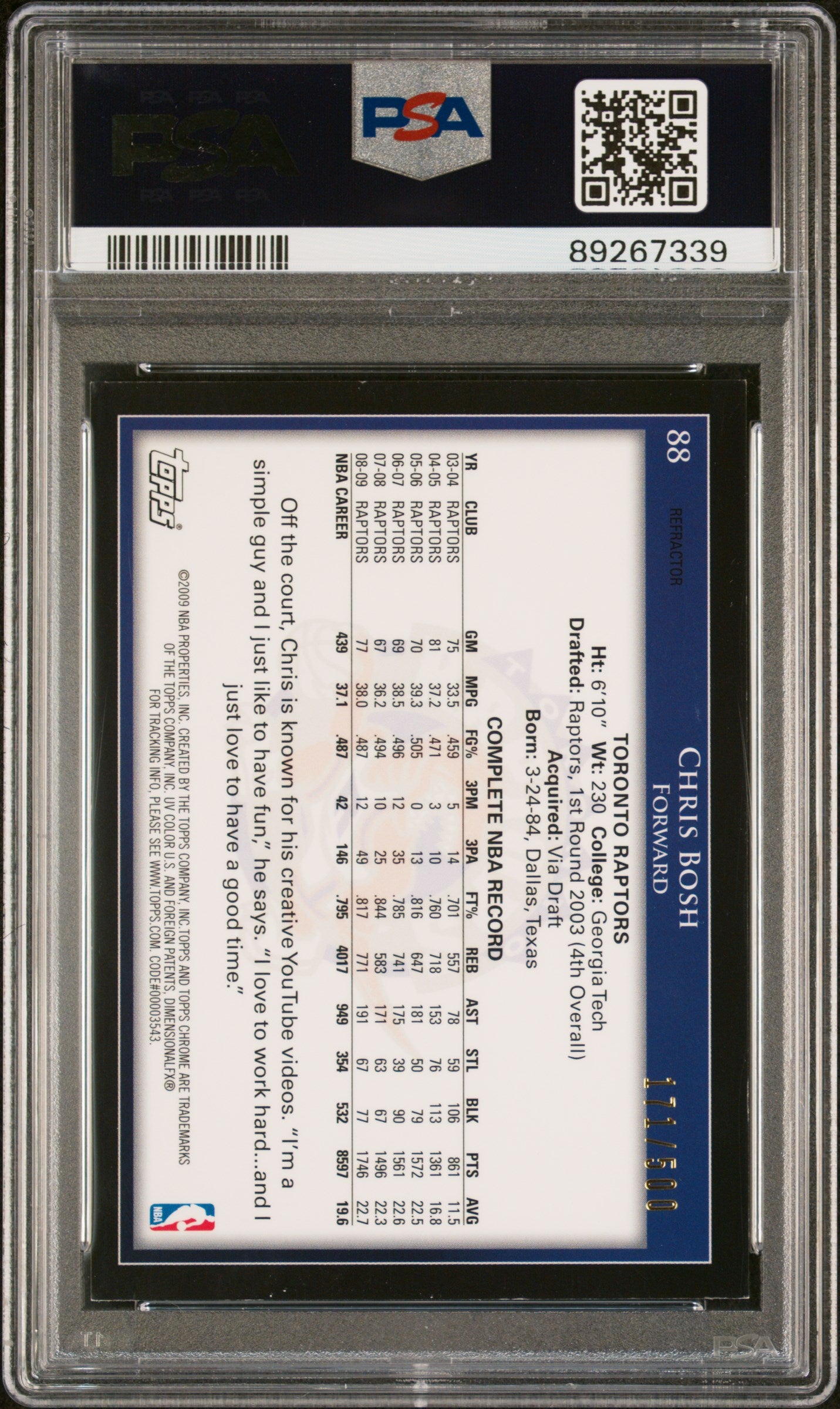 2009 Topps Chrome Refractor Chris Bosh #88 /500 PSA 8