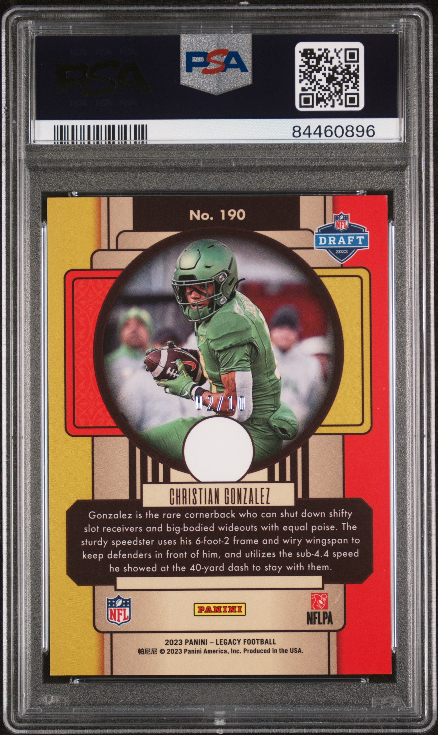 2023 Panini Legacy #190 Christian Gonzalez Premium Penmanship-Diamond PSA 9