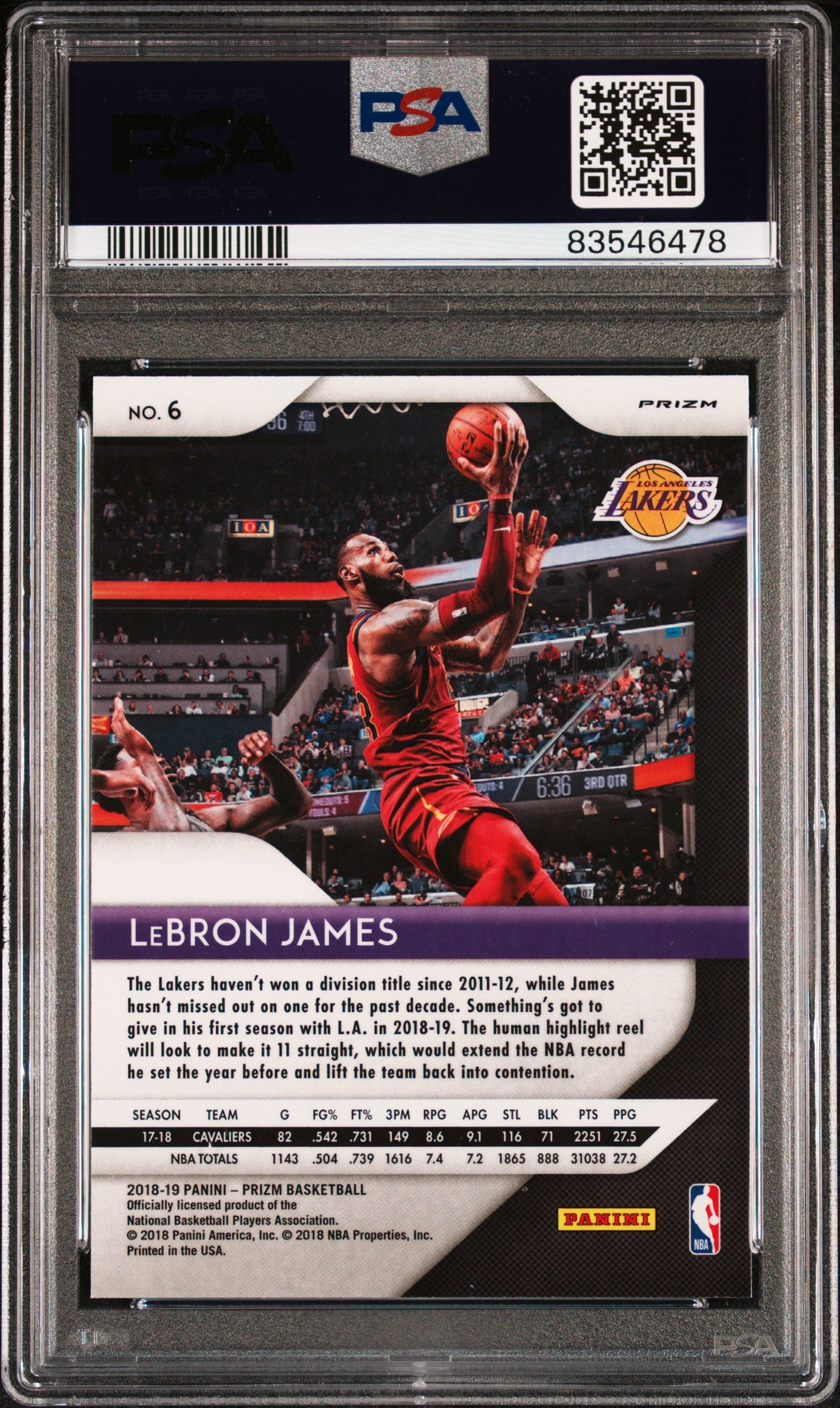 2018 Panini Prizm #6 LeBron James Red White and Blue Prizm PSA 9