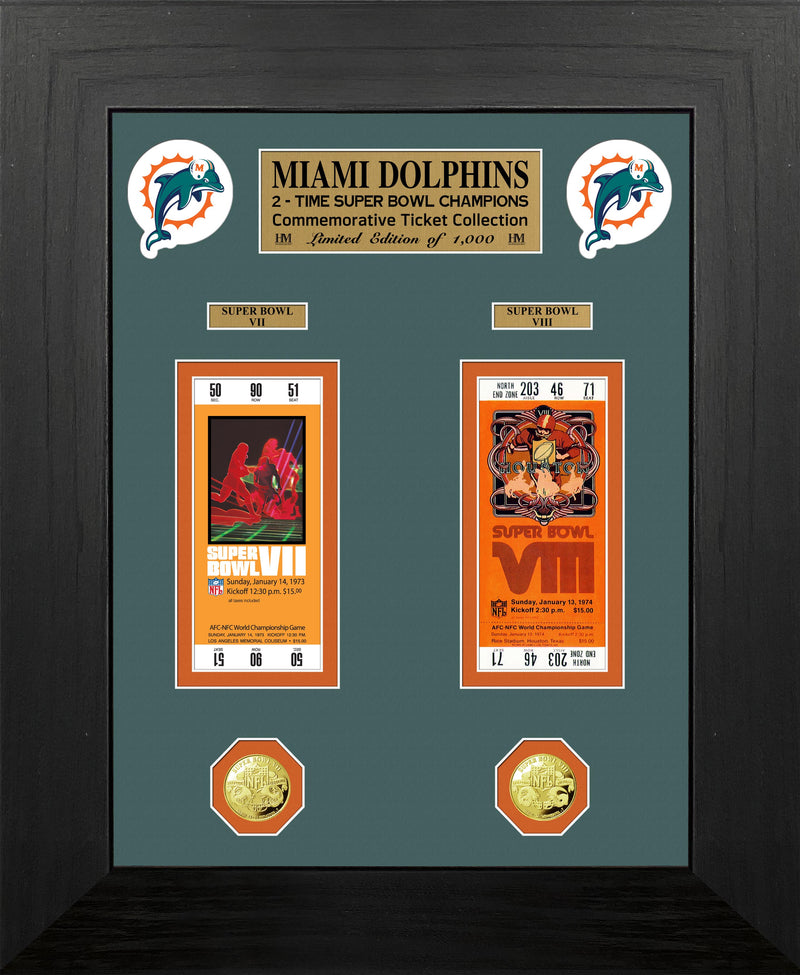 Highland Mint Miami Dolphins Super Bowl Ticket and Game Coin Collection Frame - Limited Edition /1,000