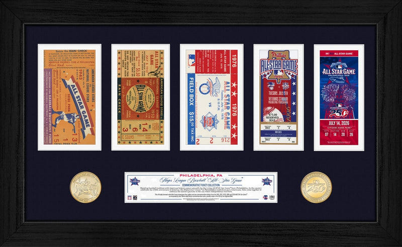 Highland Mint Philadelphia MLB All Star Game Ticket History Bronze Coin Collection - 12x20 Framed Display