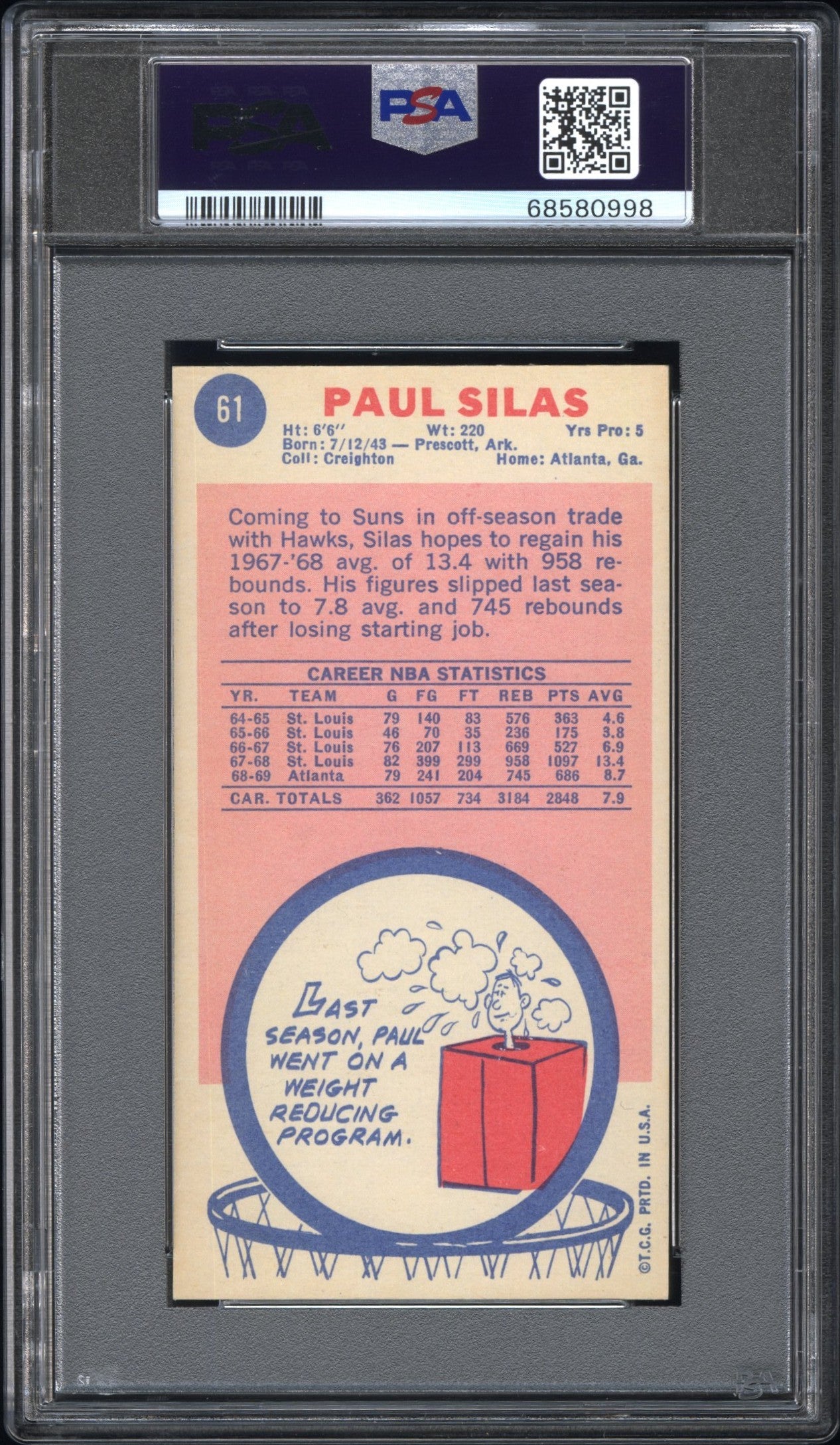 1969 Topps #61 Paul Silas PSA 6