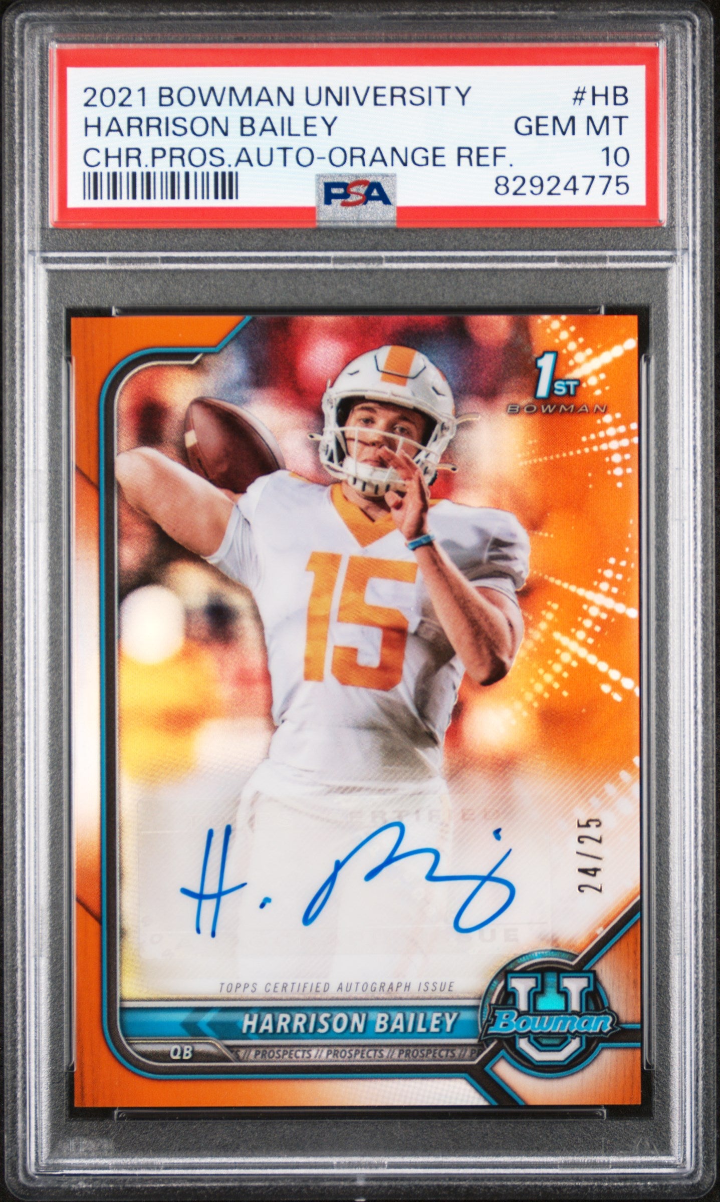 2021 Bowman University Chrome Prospect Autographs #HB Harrison Bailey Orange Refractor PSA 10