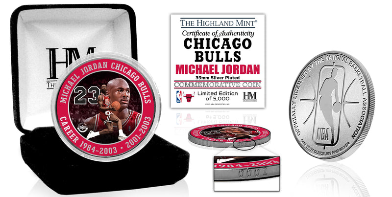 Highland Mint Michael Jordan Chicago Bulls Silver Plated Color Coin - Limited Edition /5,000