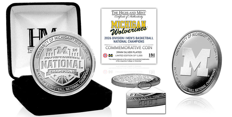 Highland Mint Michigan Wolverines 2026 NCAA Men's Basketball Champions Silver Plated Coin - Limited Edition /5,000