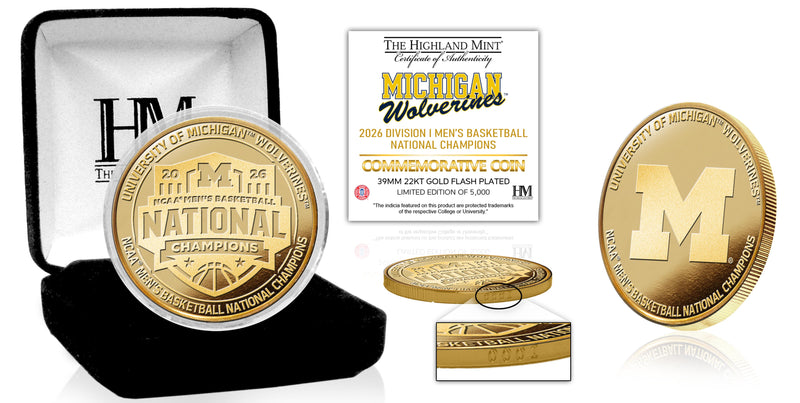Highland Mint Michigan Wolverines 2026 NCAA Men's Basketball Champions Gold Plated Coin - Limited Edition /5,000