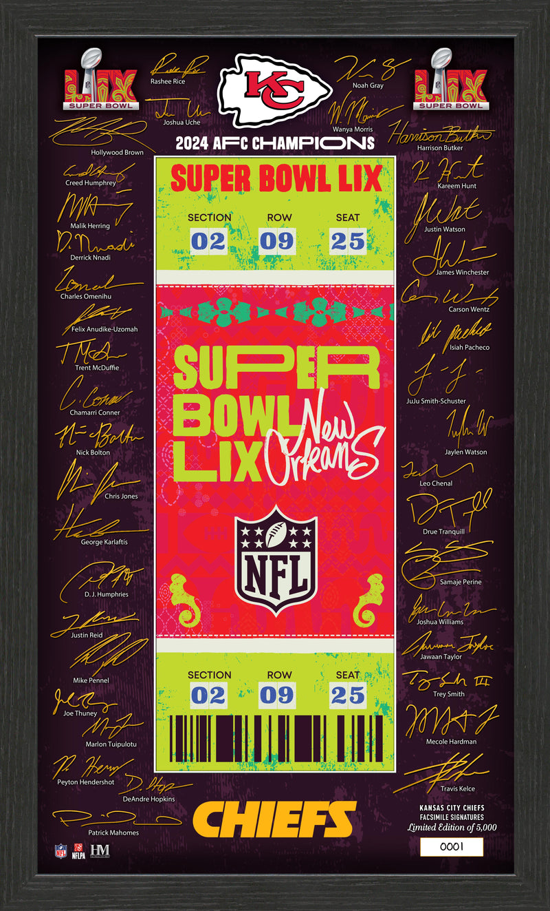 Highland Mint Kansas City Chiefs Super Bowl LIX Signature Ticket Frame - Limited Edition /5000
